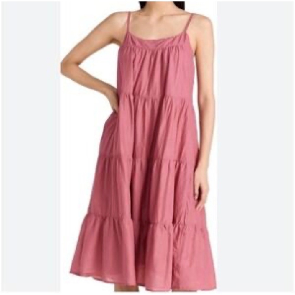 Nation LTD Tiered Midi Dress Womens M Pink Pima Cotton Spaghetti Strap Peasant
